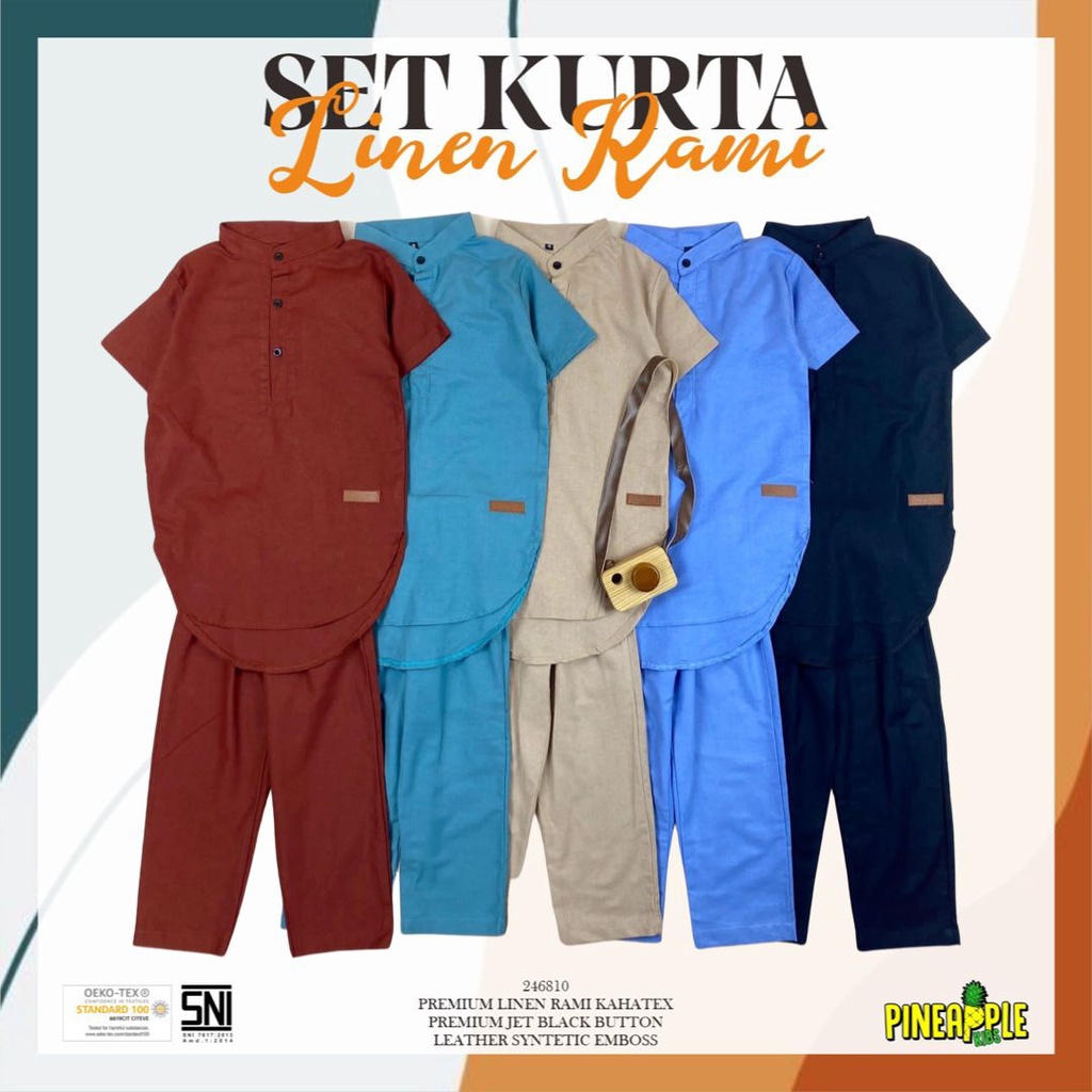 Set Kurta Linen Rami - Setelan Baju Koko Anak 2-8 Tahun by Pineapple Kids