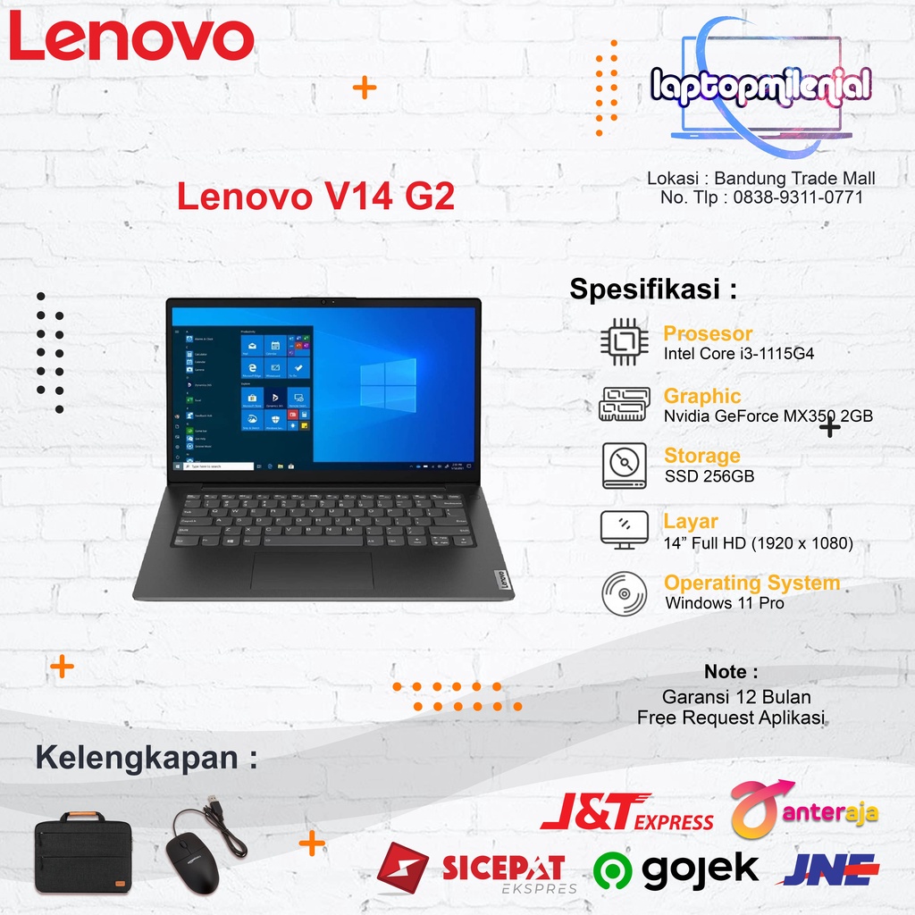 Lenovo V14 G2 ITL 7RID i3 1115G4 Win11 OHS 16GB 256GB SSD 14&quot; FHD TN 250nits Antiglare NVIDIA GeForce MX350 2GB WiFi 5 Laptop Bisnis SMB Terjangkau Intel Core Gen11 14inch Diskrit 82KA017RID Iron Grey Bergaransi