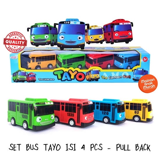 Mainan Bus TAYO besar / Mainan Mobil Bus TAYO / TOYA plastik isi 4 pcs