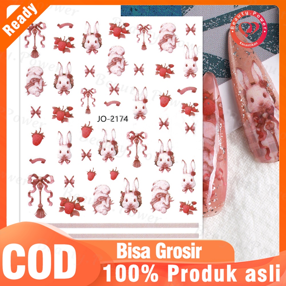 1 Lembar / Pak Stiker Kuku Motif Kartun Hewan Kelinci / Untuk Dekorasi Nail Art / Manicure