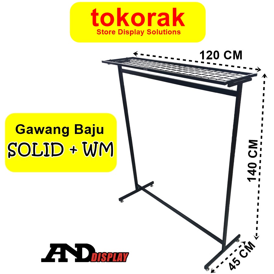 GAWANG BAJU SOLID + WM RAK BESI GANTUNGAN PIPA KOTAK SULING RAM 120 CM