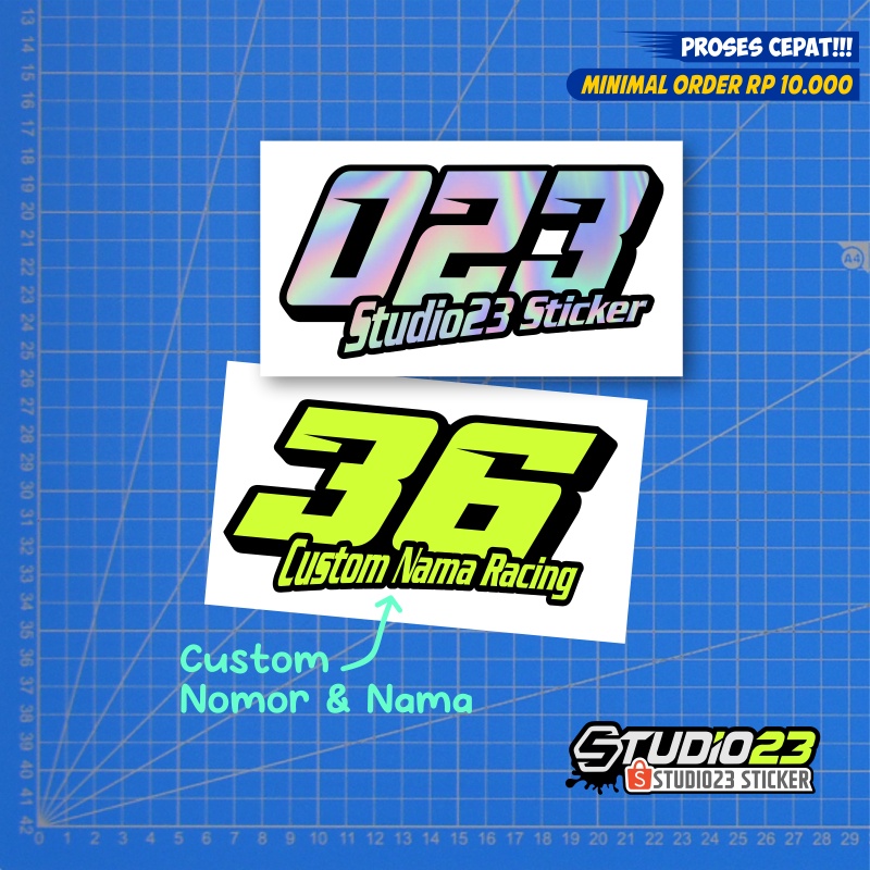 Stiker Custom Nama &amp; Nomor Start Racing Cutting Hologram (Bebas request nama dan Nomor)