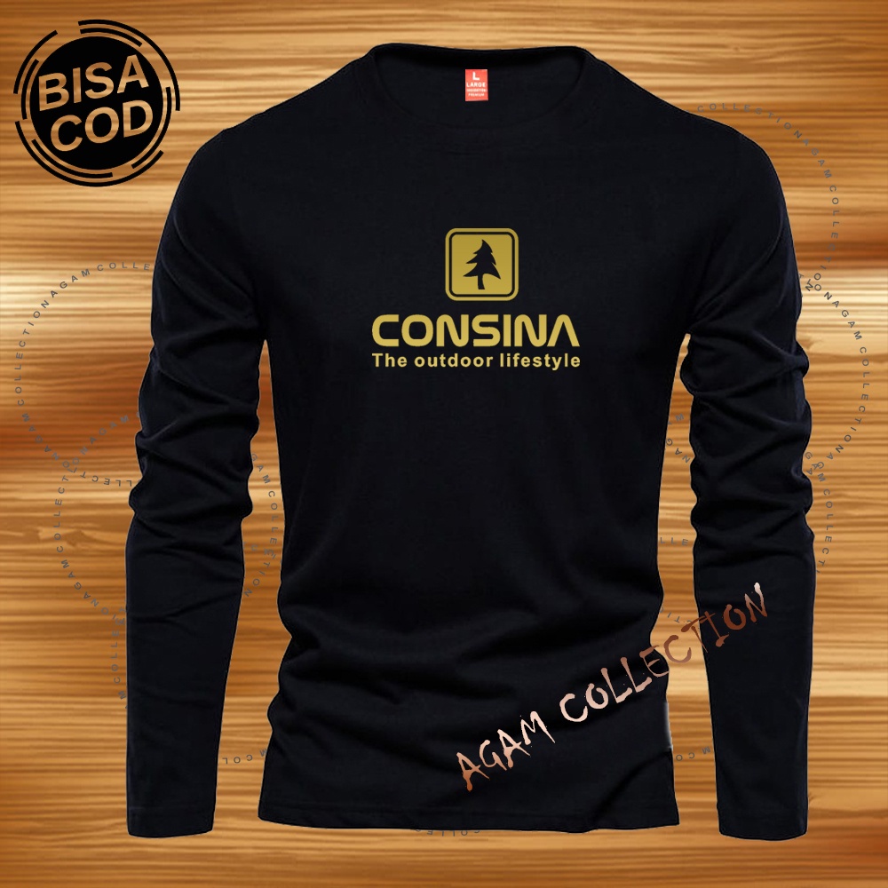 Agam Collection Baju Kaos Distro csn 01 Teks Gold Lengan Panjang Premium Quality Kaos Pria Keren Kaos Cewek/Cowok