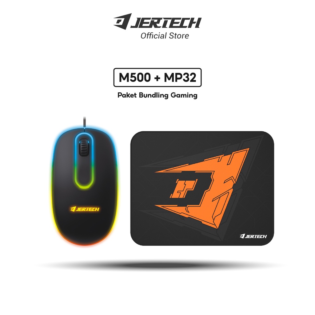 JERTECH - Paket Bundle Mouse Gaming M500 Plus Mousepad MP32 Lampu LED RGB Kabel Optical