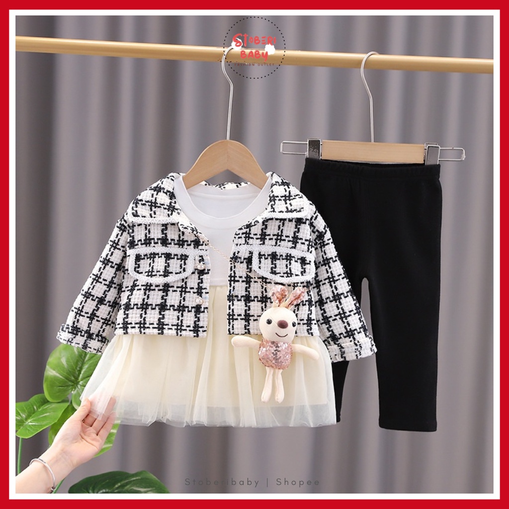 PUNCAK 3.3 stoberi baby - DRESS CICI BUNNY VEST EBV Free Dolls Baju Blouse Dress Anak Perempuan Import Dress anak/Bayi Perempuan Gaun bayi Rok Anak Pakaian anak Set