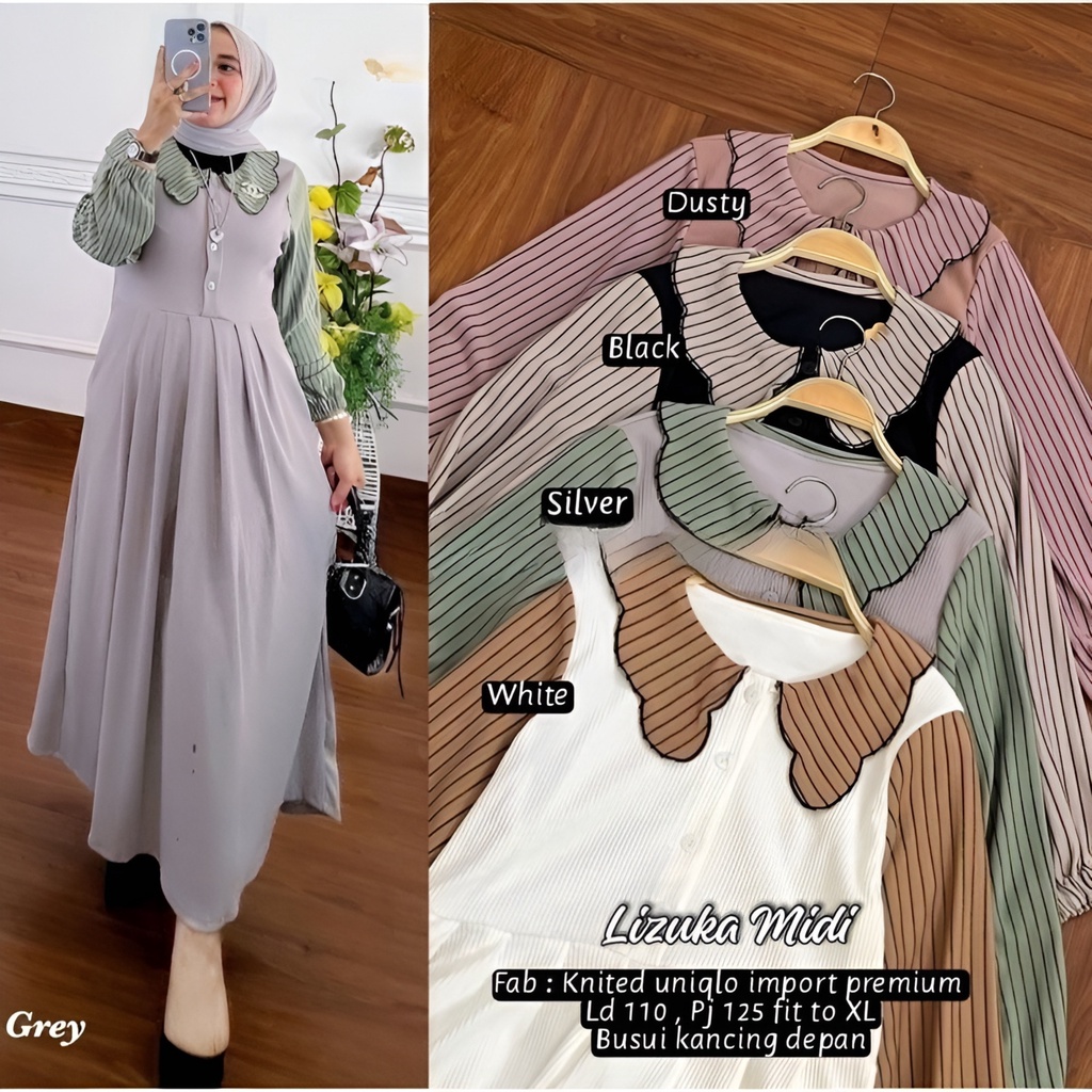 Lizura Dress Wanita Busui Zipper Depan Rayon Premium