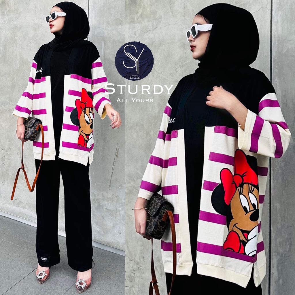 Setelan Wanita Cardigan Oversize Sturdy Mickey lengan 7/8
