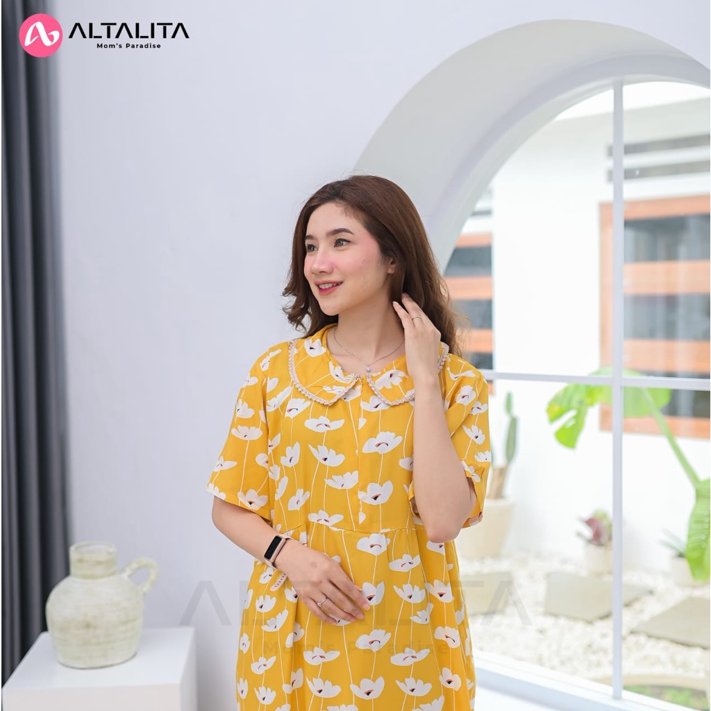 Altalita - Daster Kerah Renda Wanita Cantik Motif Remaja Kekinian Jumbo LD 120 Lengan Pendek Panjang Semata Kaki Busui Bahan Rayon Premium