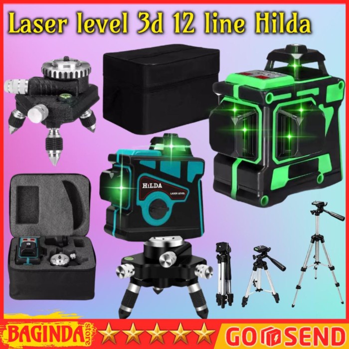 Terlaris Level Laser Level 12 Line 3D Hilda Laser Level Digital 360 Rotary Green