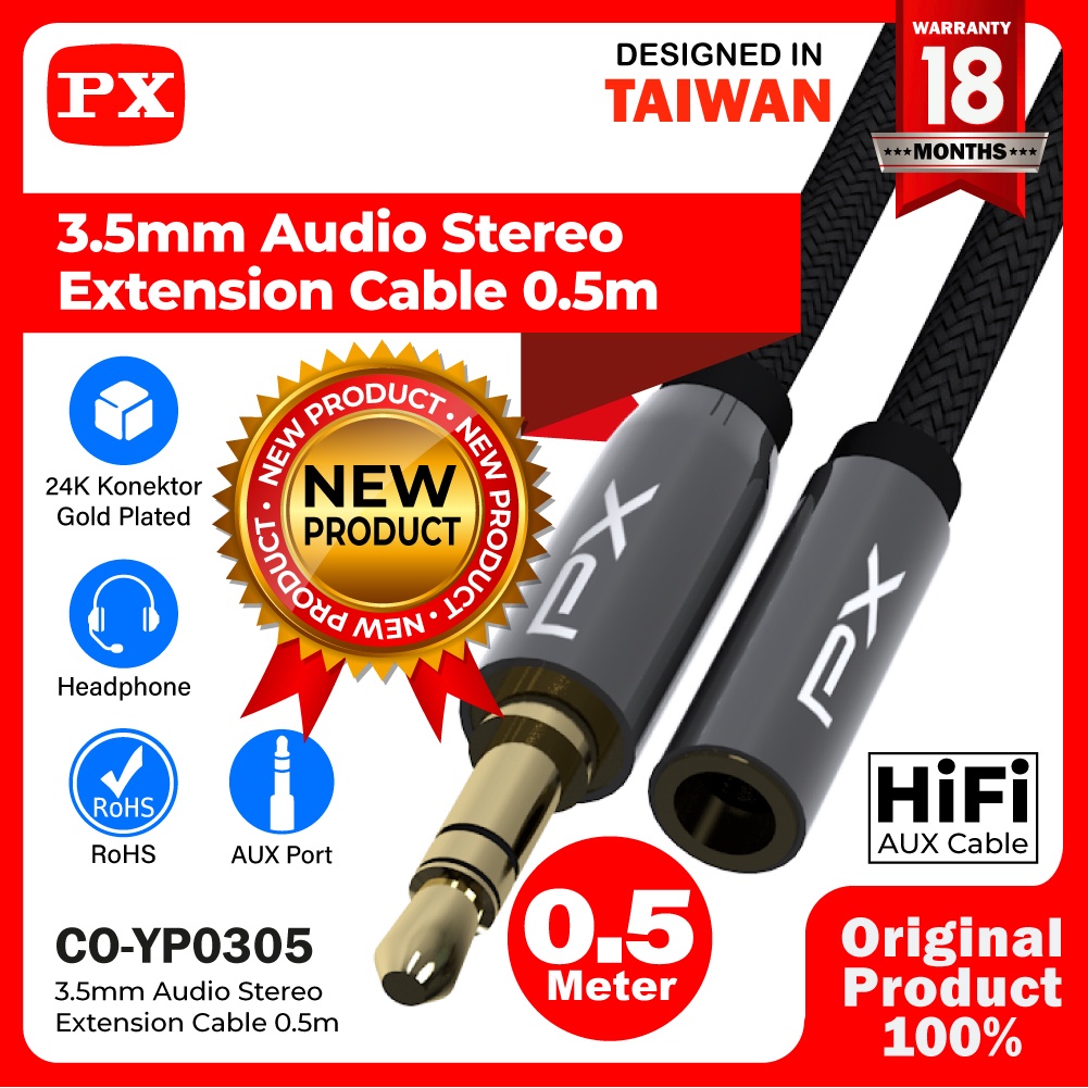 Kabel Aux Extension Audio 3.5mm Male to Female 0.5M PX CO-YP0305