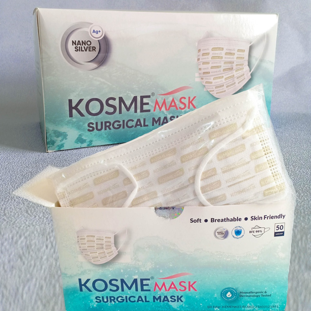 Kosme Surgical Mask Masker Medis bedah Kosme Mask EARLOOP - HEADLOOP hypo allergenic 3 ply protectio