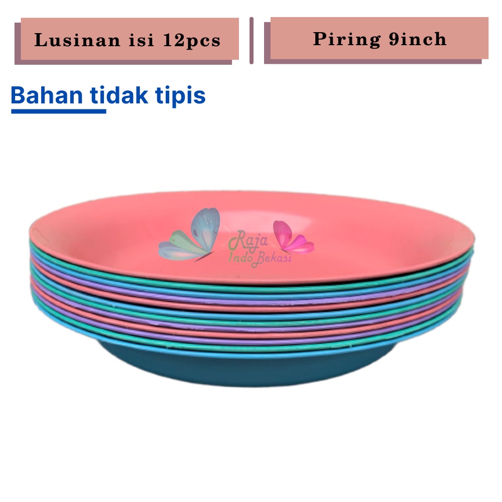 Promo-(12pcs)-Piring Makan Bulat Bahan Plastik 9inch COD BayarDiTempat