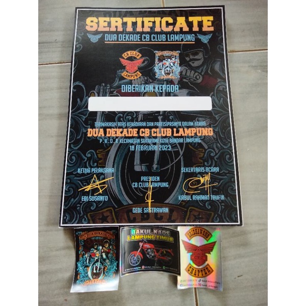 sertifikat 2 dekade CB CLUB LAMPUNG