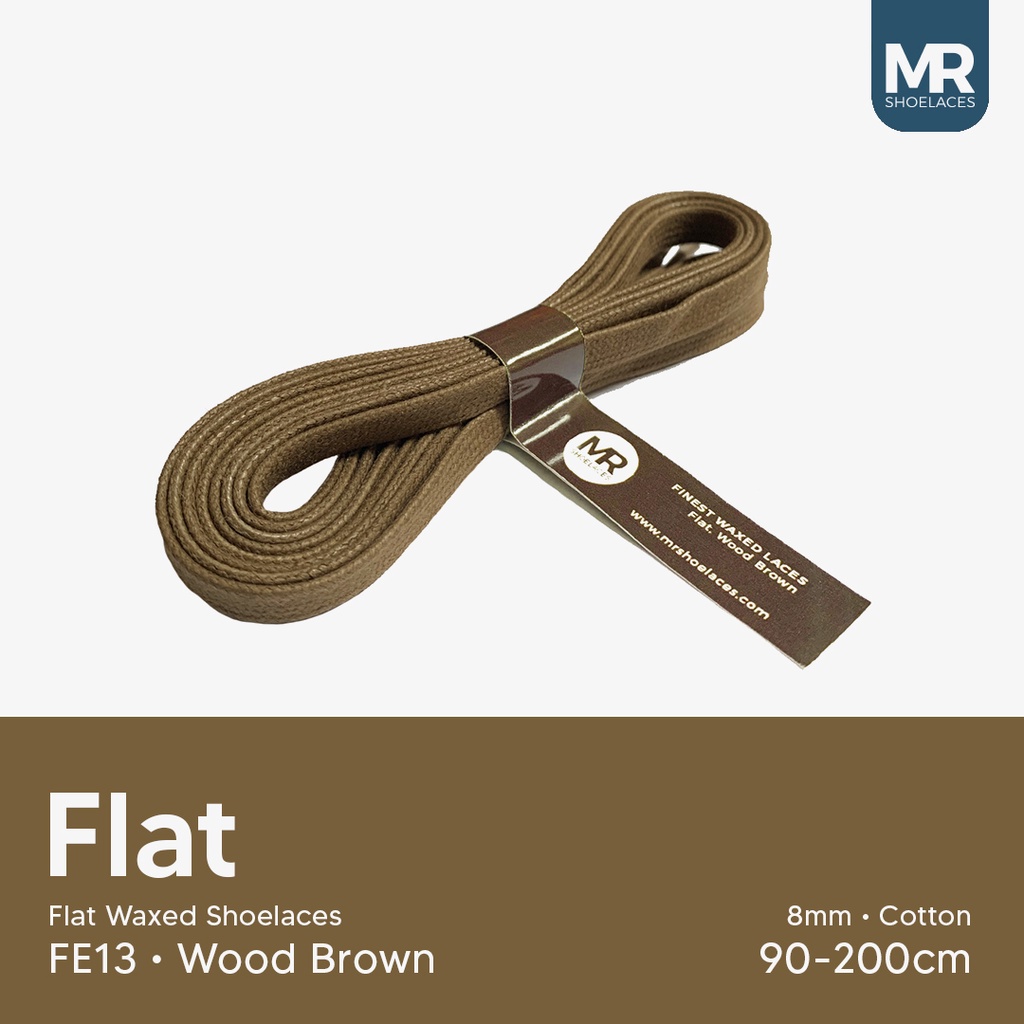 MR Shoelaces FE13 Wood Brown (Coklat Kayu) - Tali Sepatu Lilin 8mm Gepeng Flat Pipih (Waxed Laces) 90cm 100cm 120cm 150cm 200cm - untuk Sneakers - Premium Shoelace