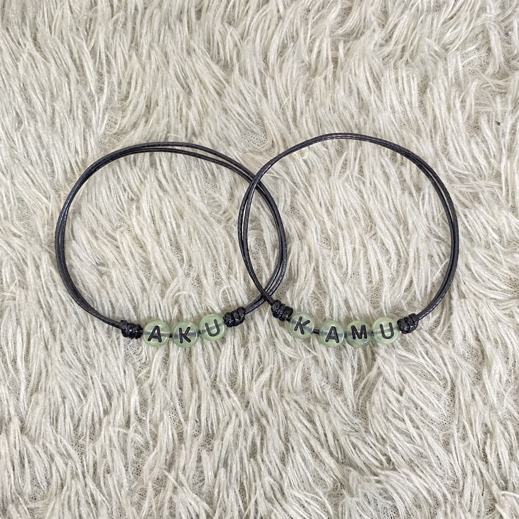 Gelang Nama Custom Huruf Glow In The Dark Tali Hitam Sahabat Pasangan Dan Couple