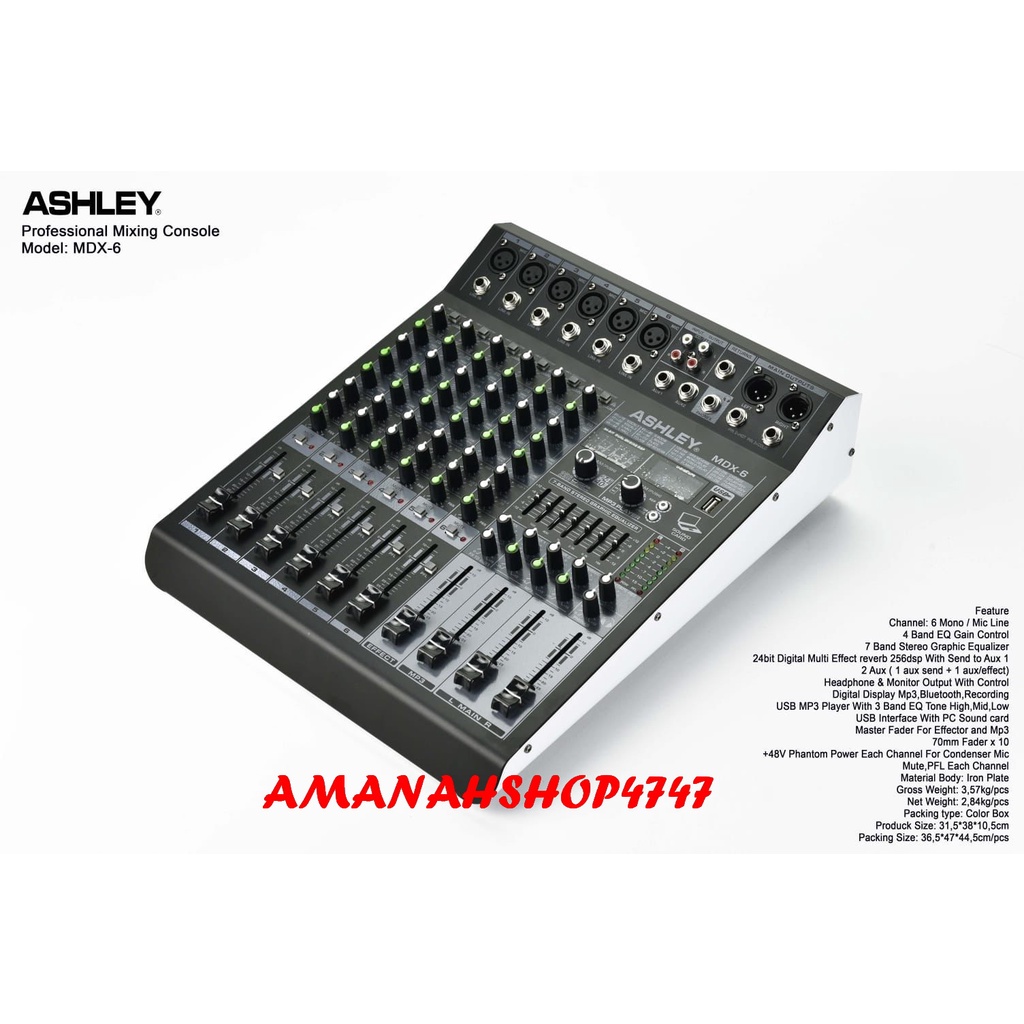 Mixer Ashley MDX6 Original 6Channel Bluetooth-USB ASHLEY MDX 6