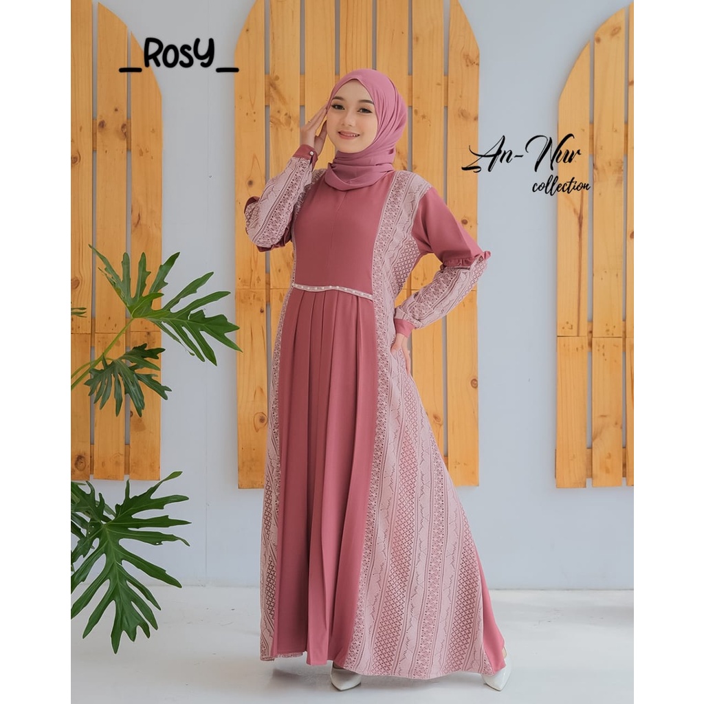 Dress Malika Annur Collection itycrepe premium mix Brukat tulle Gamis lebaran hari raya ootd