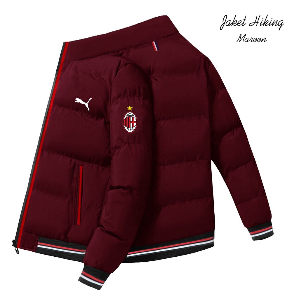 Jaket Puffer Tebal Pria Jaket Bomber Varsity Pria Terbaru Jaket Waterproof Anti Angin Logo Ac Milan 