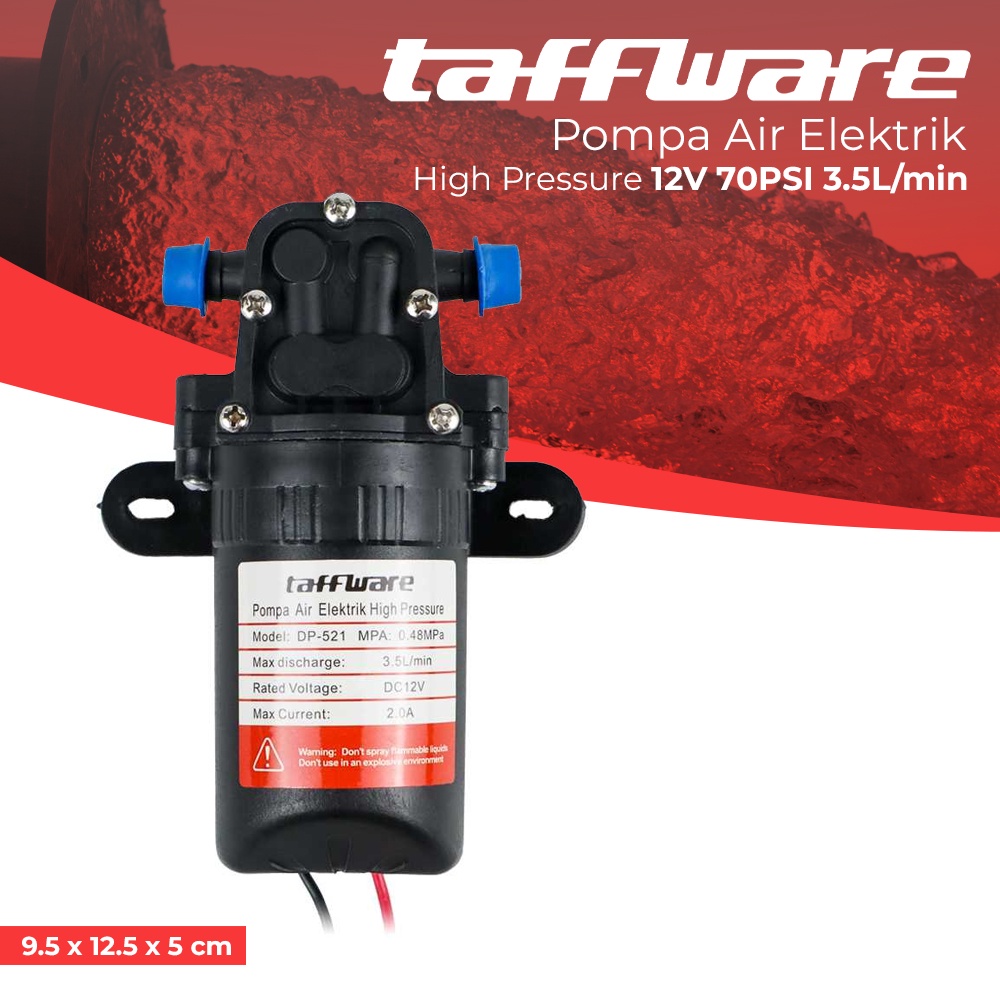 Taffware Pompa Air Elektrik High Pressure 12V 70PSI 3.5L/min - DP-521 - Black