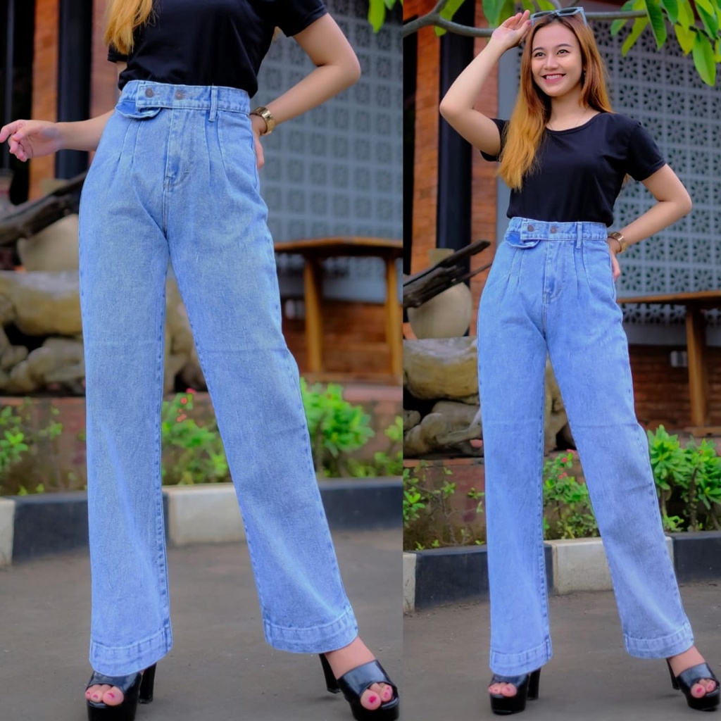 alvan.id Highwaist Loose Jeans Wanita Hangover kancing 2