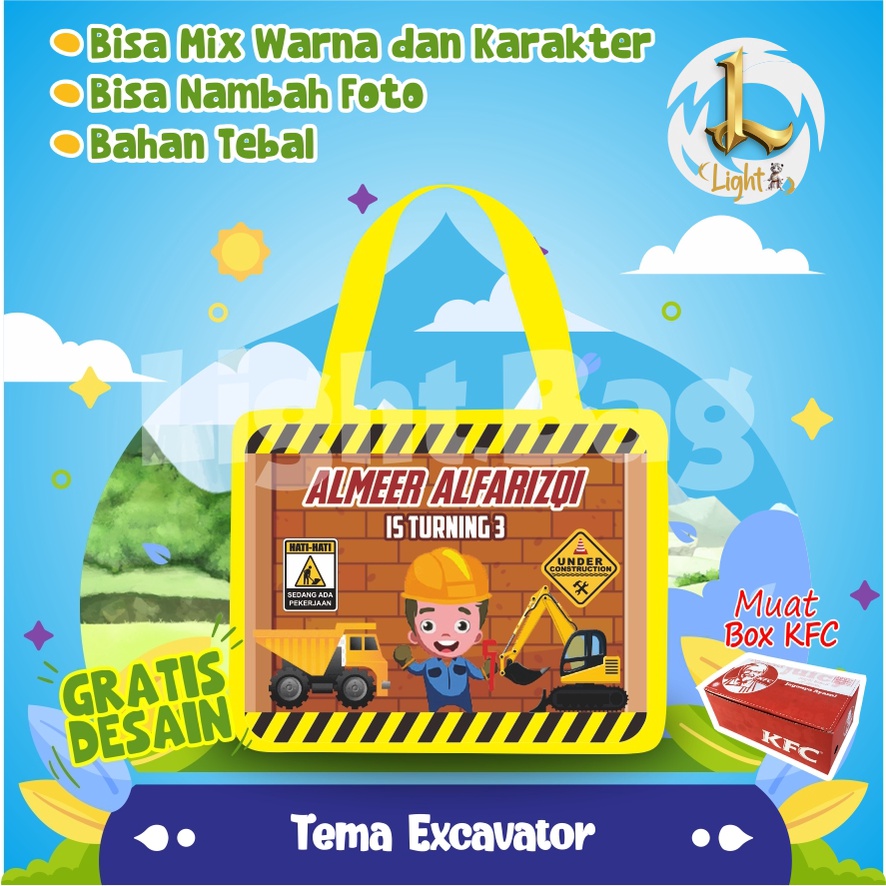 

GOODIE BAG ULTAH TEMA EXCAVATOR KFC CUSTOM MURAH Uk 25 x 13 x 20 (PxLxT)