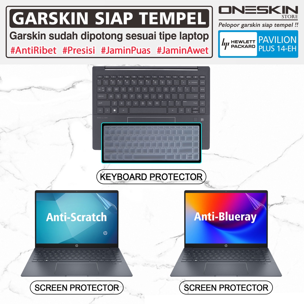 Garskin Sticker Laptop Pelindung Screen Keyboard Protector HP Pavilion Plus 14-eh eh0032tx Gambar Full Body Cooskin Silikon Bening Glossy Doff Blueray