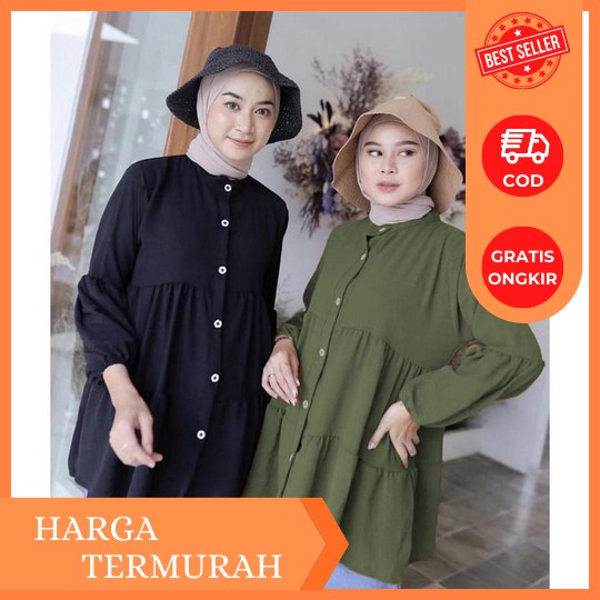 Tunik Crinkle Airflow Premium (Long }Tunik Bahan Crinkle Airflow Tunik Terbaru Import Dewasa Terbaru