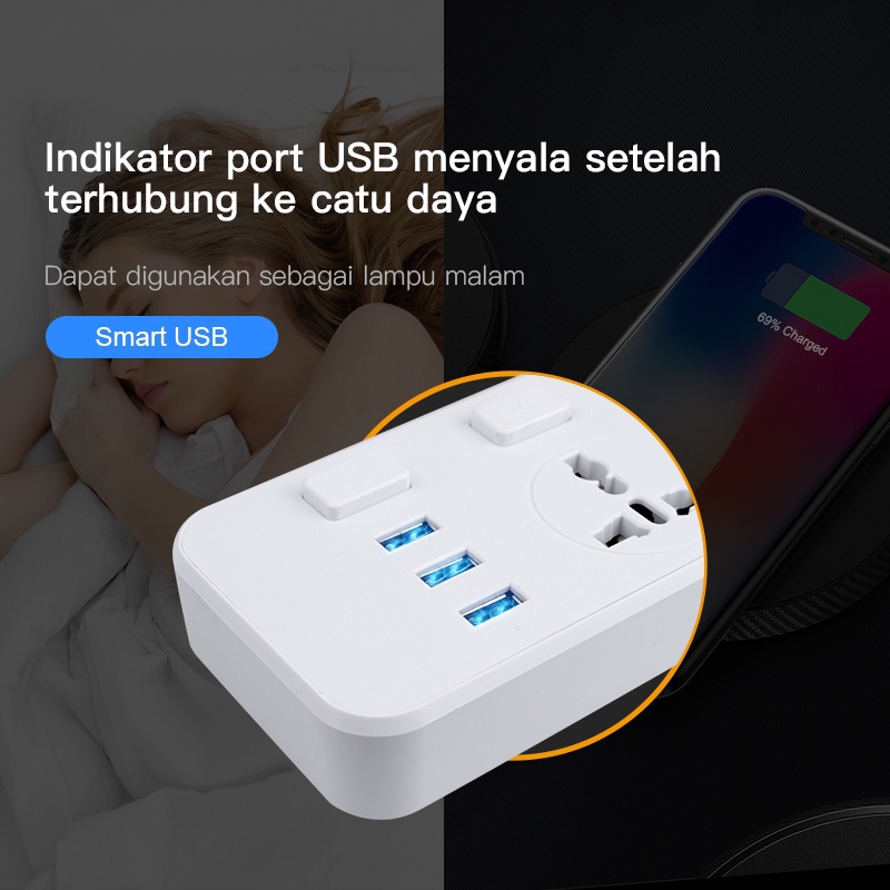 Stop Kontak Smart Power Strip Socket Colokan Listrik Socket USB Hitam/Putih