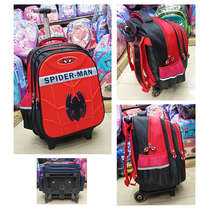 PROMO TROLLEY DORONG TAS ANAK SEKOLAH SD LAKI LAKI DAN PEREMPUAN KARTUN JAGOAN Gagang Almunium / Stainless IMPORT ( SUN BODY 16&quot; )