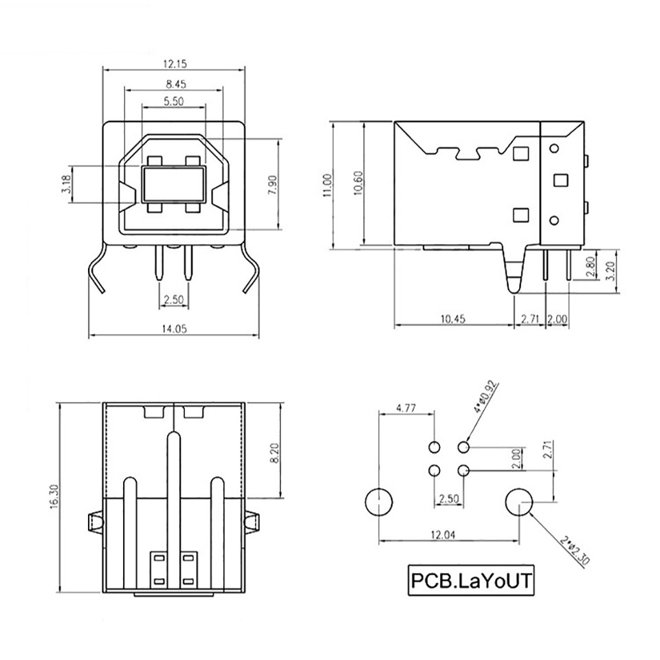 Socket soket konektor Connector Printer USB Tipe Type B Female Betina 4 Pin