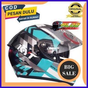 perkakas kyt falcon / helm kyt falcon fr FLOW BLACK AQUA BLUE / helm full face sni 140ZZ3