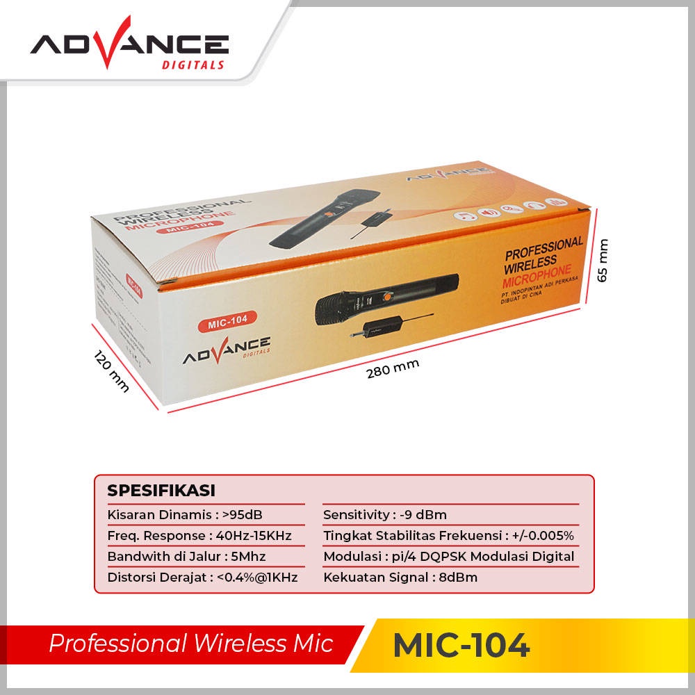 【READY STOCK】Advance Mic-103 Microphone Profesional Mic Wireless Gold Bisa di Charger / Garansi Resmi 1 tahun