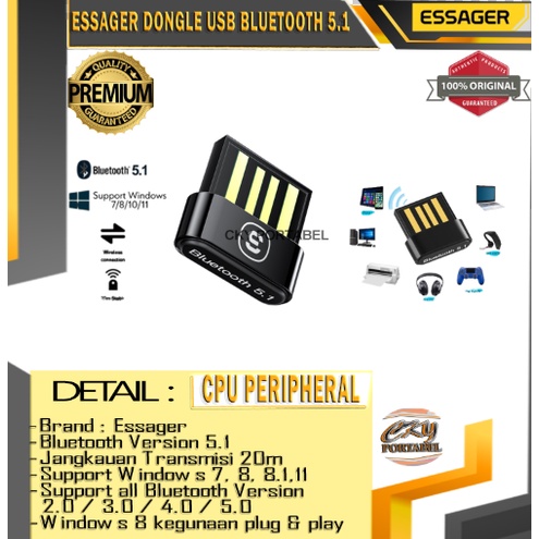 ESSAGER DONGLE USB BLUETOOTH V 5.1 TRANSMITTER RECEIVER PC LAPTOP ORIGINAL ESSAGER