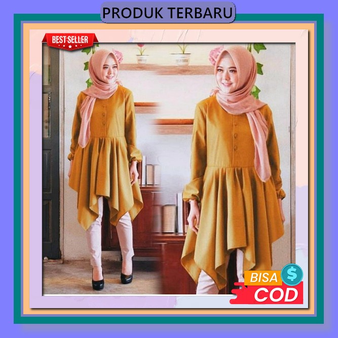 Tunik Katun Linen Model Kekinian Terlaris Ld 110 - 120 Dengan Motif Saku Bordir / Atasan Wanita Dewa