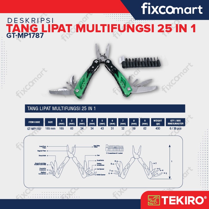 TEKIRO TANG LIPAT MULTIFUNGSI 25 IN 1 - MULTIFUNCTION PLIERS