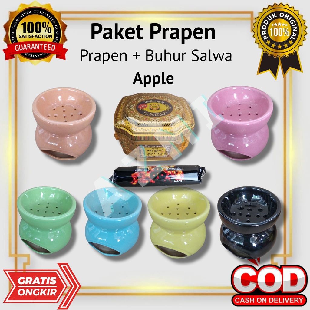 Paket Bakaran Dupa Keramik Apple Dan Buhur Salwa Odour Surrati + Arang Briket