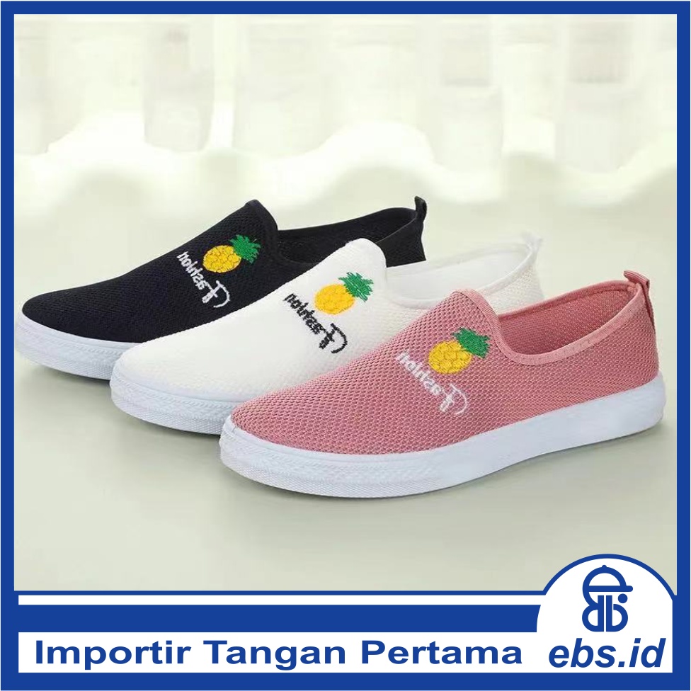 𝐄𝐁𝐒 ✅ SEP023 (Tanpa Kotak) Sepatu Sneakers Nenas Nanas Tanpa Tali Fashion Wanita Casual Sport Santai Olahraga Import