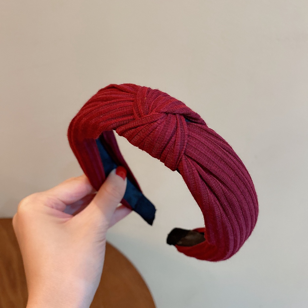 Bando  Wanita Rajutan Hoop Rambut Gaya Korea Warna Solid Kain Diikat Silang Bertepi Lebar Head Hoop Cuci Muka Bundel Ikat Kepala Rambut Aksesoris Rambut Untuk Wanita Bandana