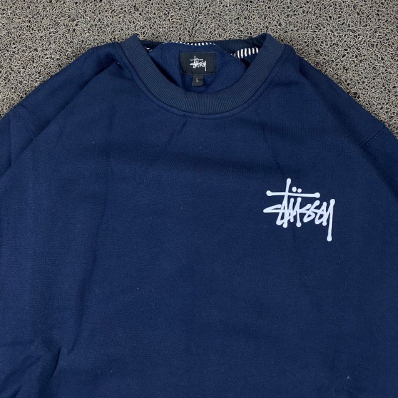 CREWNECK AWSM STUSSY NAVY FULL TAG LABEL CASUAL