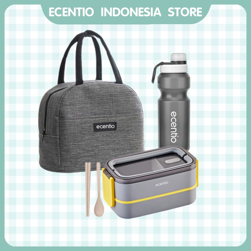 ecentio kotak makan botol air minum tas bekal set anti tumpah botol minum tas bekal tempat makan bpa free