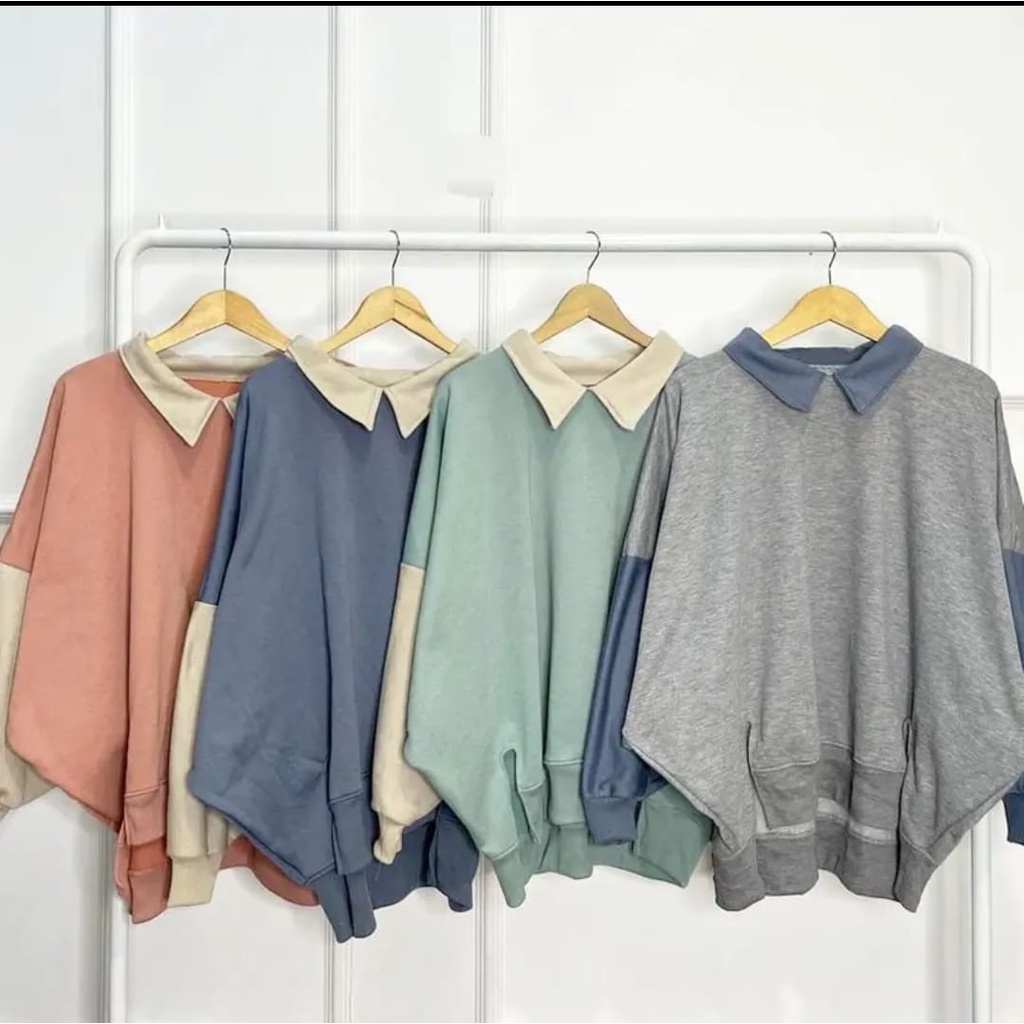 Sweater Oversize - XXXL COLLAR BATWING SWEATER WANITA BIGSIZE - Sweater Polos Oversize