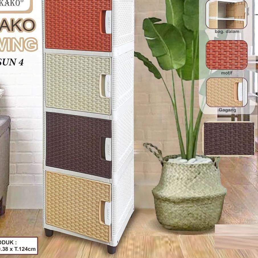 ♛ AKAKO - LEMARI PAKAIAN PLASTIK MINIMALIS/LEMARI ROTAN AKAKO SWING 4 SUSUN ֍