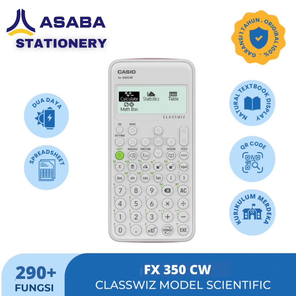 

Asaba Stationery - Kalkulator Sekolah/Kuliah Casio FX-350CW