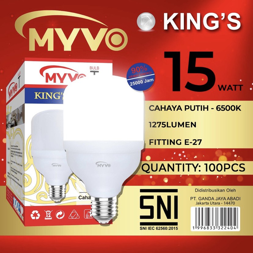 ( PAKET 10 PCS ) MYVO KINGS LAMPU LED CAPSULE 15W 15 WATT BOHLAM LED BERGARANSI