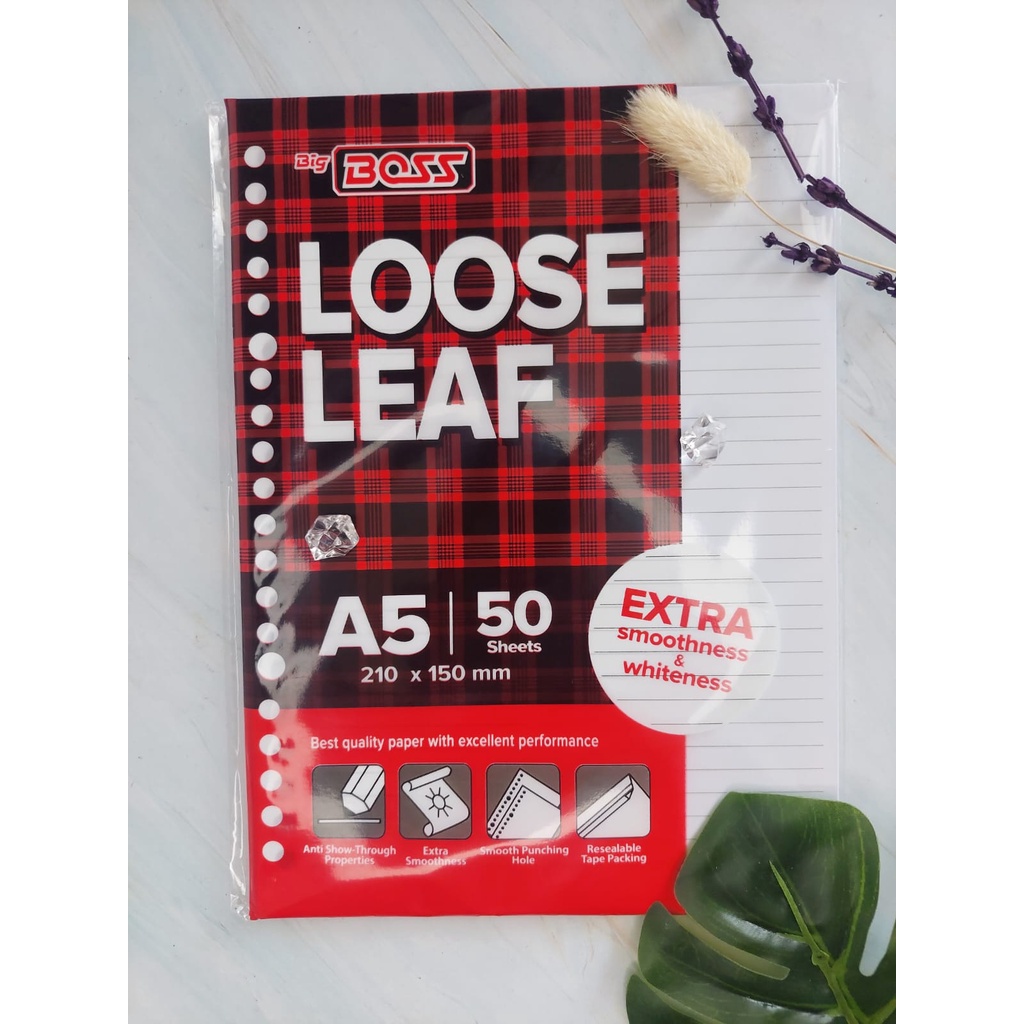 

KERTAS LOOSE LEAF / KERTAS BINDER BERGARIS BIG BOSS A5 50 LEMBAR 100 LEMBAR 50 SHEETS 100 SHEETS UKURAN A5 210 X 150MM 20 HOLES LUBANG