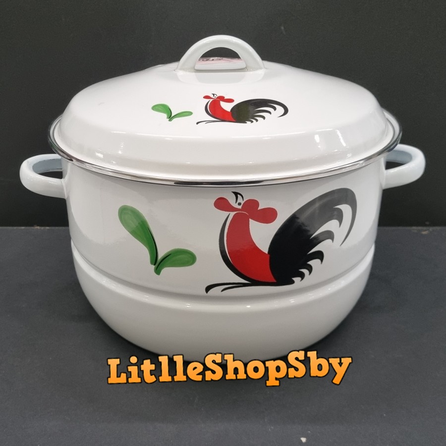 Panci Jumbo Besar Enamel 30cm Putih Motif Ayam Jago