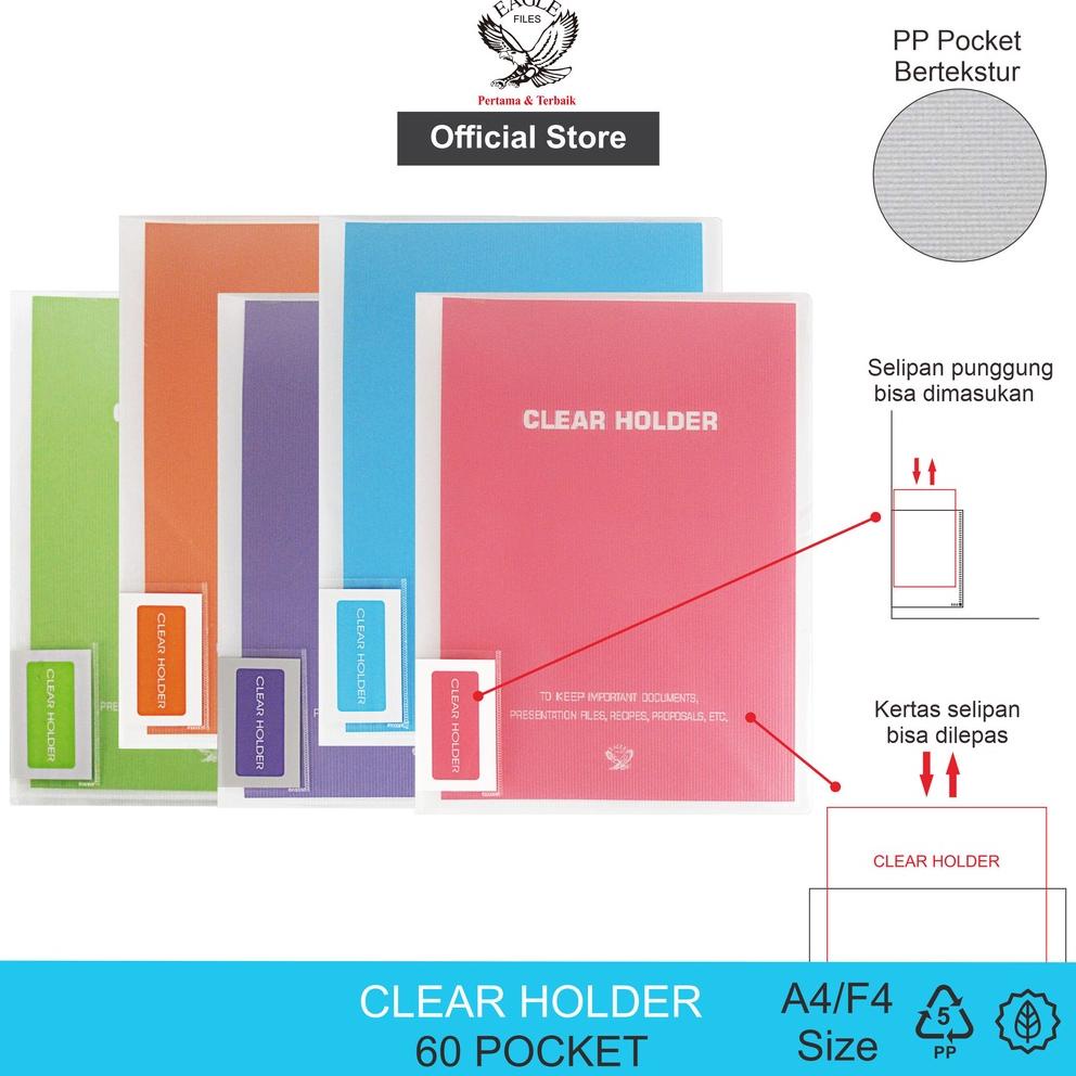 

[ART. 88] EAGLE Dokumen Keeper Transparan Neon A4/F4 60 Pocket / Clear Holder / Display Book / Document Keeper E 329