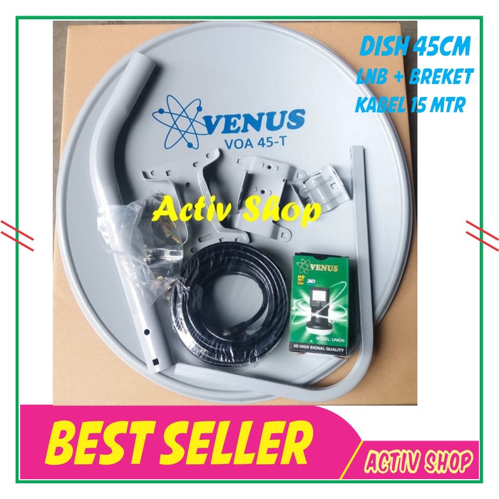 Terlaris Paket Parabola Mini / Ninmedia Venus Voa 45Cm Sm + Lnb + Kabel 15M