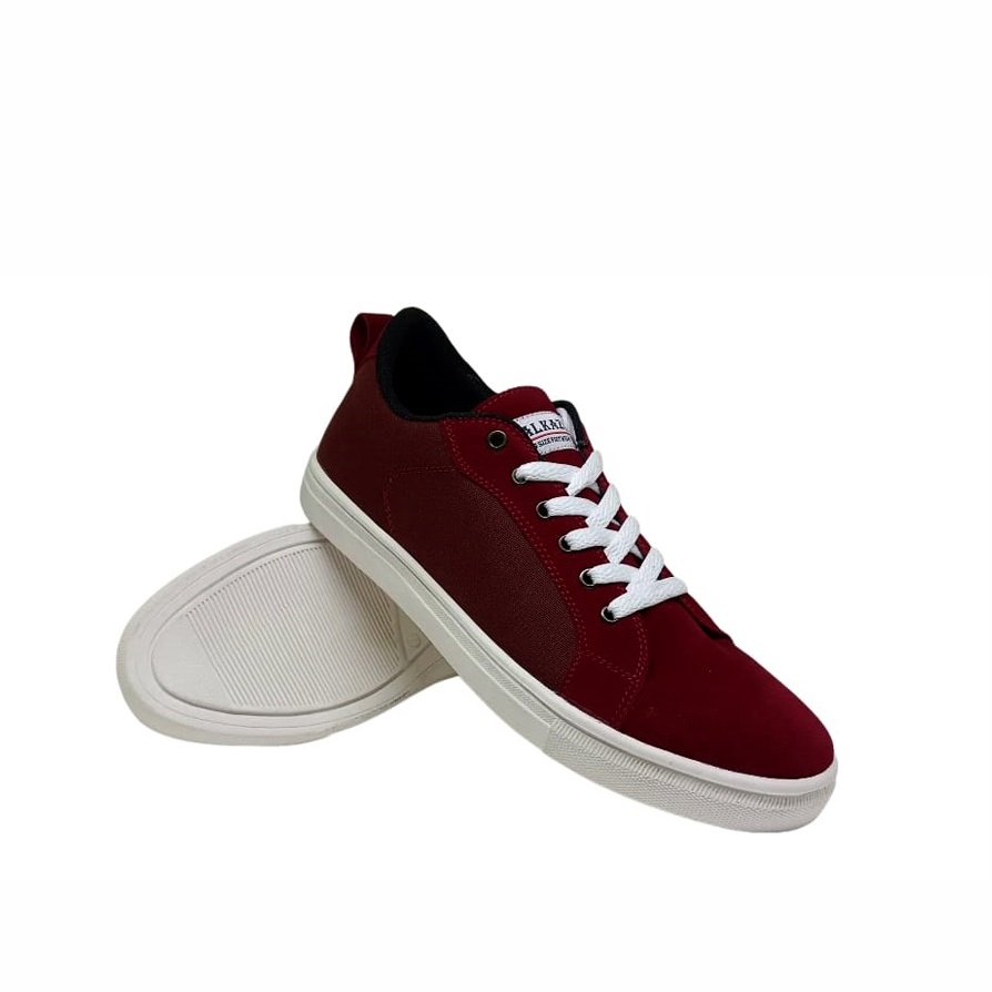 BONUS TAS &amp; KAOS KAKI | Sepatu Pria Maroon Sneaker Tali Casual Cowo Pemuda