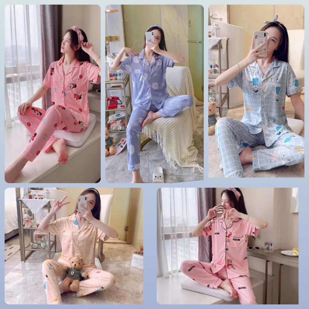 Baju Tidur Wanita Import/Baju Tidur Wanita Piyama Lengan Pendek/Piyama Tidur Wanita/Baju Tidur Piyam